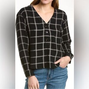 MADEWELL | Lightspun Evert Slub Gauze Plaid Top Black & Cream Women’s Size M